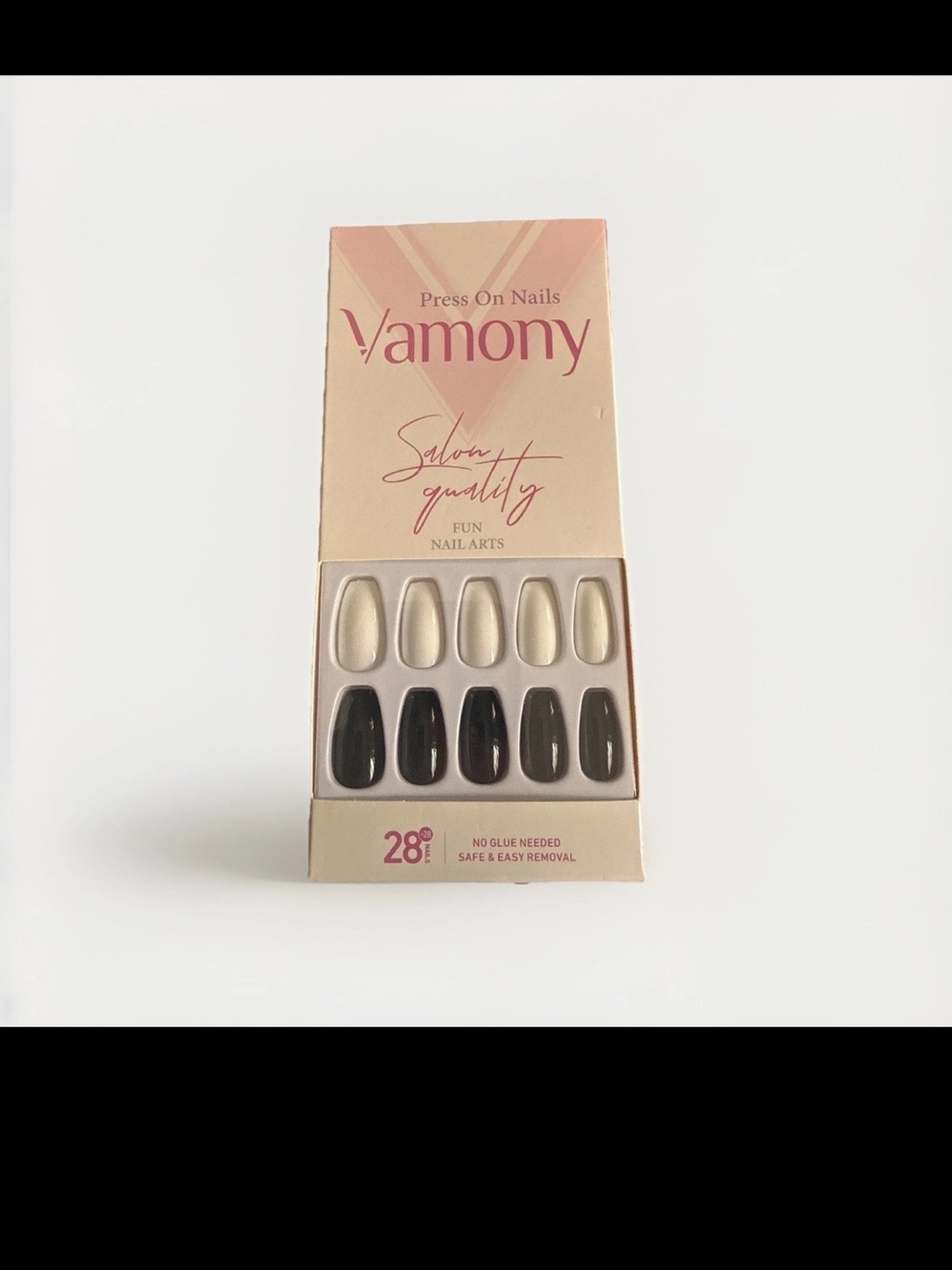 Press-On Nails Set — Black & Ivory Almond Tips